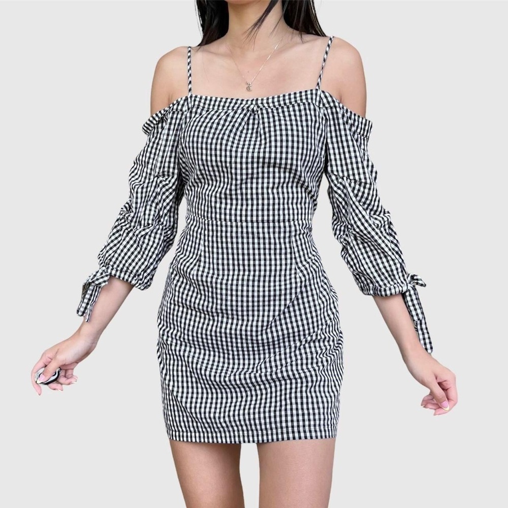 Sugar + Lips Gingham Cold Shoulder Dress